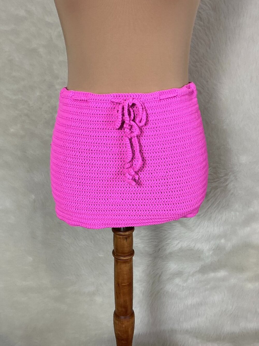 Skims Taffy Pink Crochet Knit Tie Swim Mini Skirt NWT M